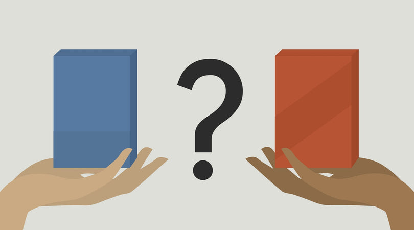 A blue box and a red box being compared to each other.